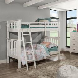 Highlands Harper Twin Over Twin Bunk Bed in White Wood - Hillsdale 12051N