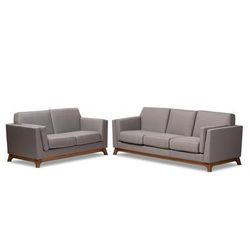 Baxton Studio Sava Mid-Century Modern Grey Fabric Upholstered Walnut Wood 2-Piece Living Room Set - 95-BBT8037-Grey-2PC-Set