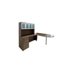 Modern Walnut Peninsula L-Shaped Desk w/Hutch