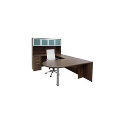 Modern Walnut Peninsula U-Desk w/Hutch