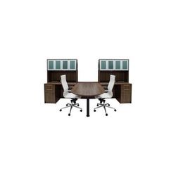 Modern Walnut 2-Person Shared Workstation w/Hutches