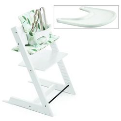 Tripp Trapp High Chair and Cushion with Stokke Tray -- White/Green Forest