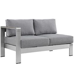 Shore Left-Arm Corner Sectional Outdoor Patio Aluminum Loveseat EEI-2265-SLV-GRY