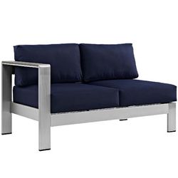 Shore Left-Arm Corner Sectional Outdoor Patio Aluminum Loveseat EEI-2265-SLV-NAV