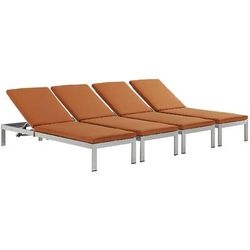 Shore Chaise with Cushions Outdoor Patio Aluminum Set of 4 EEI-2738-SLV-ORA-SET