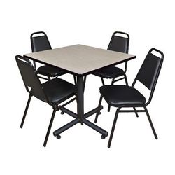 "Kobe 42" Square Breakroom Table in Maple & 4 Restaurant Stack Chairs in Black - Regency TKB4242PL29BK"