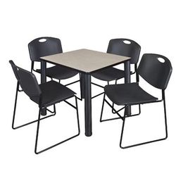 "Kee 30" Square Breakroom Table in Maple/ Black & 4 Zeng Stack Chairs in Black - Regency TB3030PLBPBK44BK"