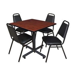"Kobe 36" Square Breakroom Table in Cherry & 4 Restaurant Stack Chairs in Black - Regency TKB3636CH29BK"