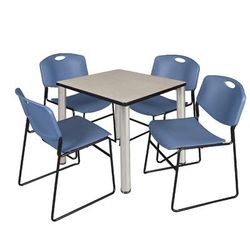 "Kee 30" Square Breakroom Table in Maple/ Chrome & 4 Zeng Stack Chairs in Blue - Regency TB3030PLBPCM44BE"