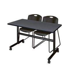 "48" x 30" Flip Top Mobile Training Table in Grey & 2 Zeng Stack Chairs in Black - Regency MKFT4830GY44BK"
