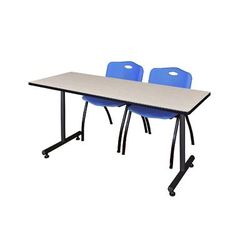 "66" x 24" Kobe Training Table in Maple & 2 'M' Stack Chairs in Blue - Regency MKTRCT6624PL47BE"