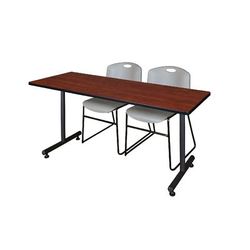 "72" x 30" Kobe Training Table in Cherry & 2 Zeng Stack Chairs in Grey - Regency MKTRCT7230CH44GY"