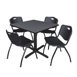 "Cain 42" Square Breakroom Table in Grey & 4 'M' Stack Chairs in Black - Regency TB4242GY47BK"