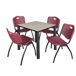 "Kee 30" Square Breakroom Table in Maple/ Black & 4 'M' Stack Chairs in Burgundy - Regency TB3030PLBPBK47BY"