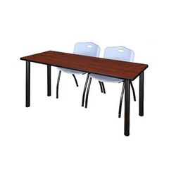 "72" x 24" Kee Training Table in Cherry/ Black & 2 'M' Stack Chairs in Grey - Regency MT7224CHBPBK47GY"