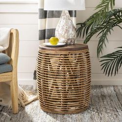 Maui Rattan Drum Stool Table in Honey Brown Wash - Safavieh STL6500B