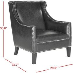 Mckinley Leather Club Chair - Silver Nail Heads in Antique Black/Black - Safavieh MCR4735A