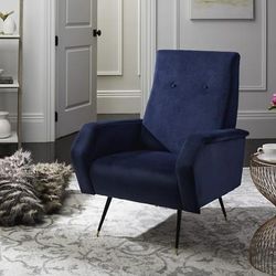 Aida Velvet Retro Mid Century Accent Chair in Navy - Safavieh FOX6258C