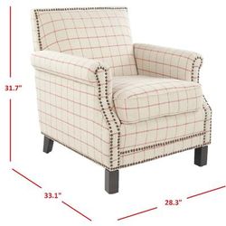 Easton Club Chair In Plaid - Brass Nail Heads in Taupe/Orange/Espresso - Safavieh MCR4572D