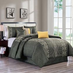 Silvia Embroidery Queen Comforter Set - Elight Home 21518Q