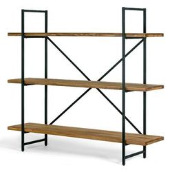 "Ailis 56" Brown Pine Wood Metal Frame Etagere Three Wide Shelf Bookcase Media Center - Glamour Home GHDSV-1164"