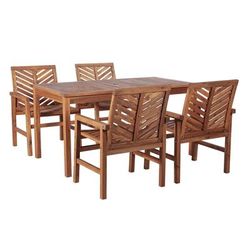 5-Piece Chevron Outdoor Patio Dining Set - Brown - Walker Edison OW5DGVINBR