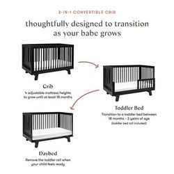 Babyletto Hudson 3-in-1 Convertible Crib with Toddler Bed Conversion Kit - Black