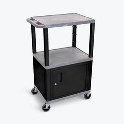 "Gray Tuffy 3 Shelf 42" AV Cart W/ Black Legs, Cabinet & Electric - Luxor WT42GYC2E-B"