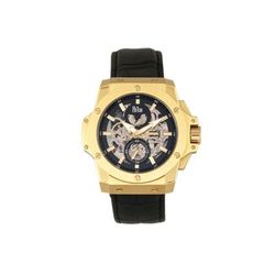 Reign Commodus Automatic Skeleton Leather-Band Watch Gold/Black One Size REIRN4004