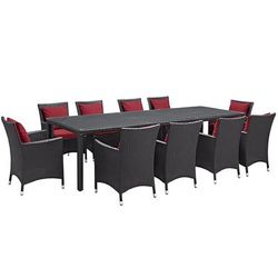 Convene 11 Piece Outdoor Patio Dining Set in Espresso Red - East End Imports EEI-2219-EXP-RED-SET