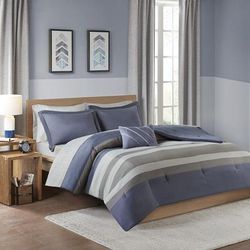 Intelligent Design Twin Complete Bed Set Including Sheets in Blue/Grey - Olliix ID10-1729