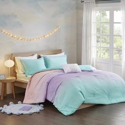 Mi Zone Twin/Twin XL Metallic Glitter Printed Reversible Comforter Set in Aqua - Olliix MZ10-0595