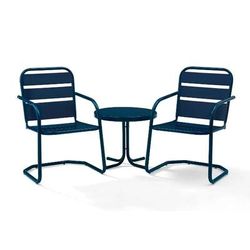 Brighton 3Pc Outdoor Metal Armchair Set Navy - Side Table & 2 Chairs - Crosley KO10013NV