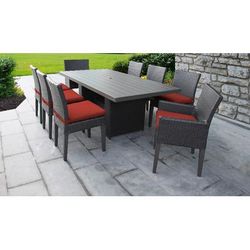 Belle Rectangular Outdoor Patio Dining Table w/ 6 Armless Chairs And 2 Chairs W/ Arms in Terracotta - TK Classics Belle-Dtrec-Kit-6Adc2Dcc-Terracotta