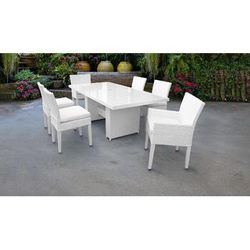 Miami Rectangular Outdoor Patio Dining Table w/ with 4 Armless Chairs and 2 Chairs w/ Arms in Sail White - TK Classics Miami-Dtrec-Kit-4Adc2Dcc-White