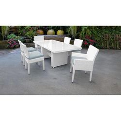 Miami Rectangular Outdoor Patio Dining Table w/ with 4 Armless Chairs and 2 Chairs w/ Arms in Spa - TK Classics Miami-Dtrec-Kit-4Adc2Dcc-Spa