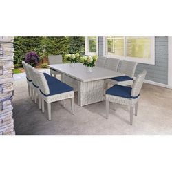 Coast Rectangular Outdoor Patio Dining Table w/ 8 Armless Chairs in Navy - TK Classics Coast-Dtrec-Kit-8C-Navy