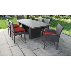 Barbados Rectangular Outdoor Patio Dining Table w/ 4 Chairs and 1 Bench in Tangerine - TK Classics Barbados-Dtrec-Kit-4Adc2Dcc-Terracotta