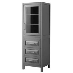 Linen Tower in Dark Gray with Shelved Cabinet Storage and 3 Drawers - Wyndham WCV2525LTKG