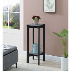 Planters & Potts Deluxe Square Plant Stand in Faux Cement/Black - Convenience Concepts 121156CMBL