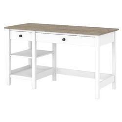 Bush Furniture Mayfield 54W Computer Desk w/ Shelves in Pure White & Shiplap Gray - MAD154GW2-03