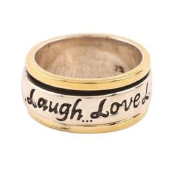 Live Laugh Love,'Inspirational Sterling Silver and Brass Spinner Ring'