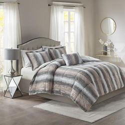 Madison Park King 100% Polyester Comforter Set in Blush/Grey - Olliix MP10-6295