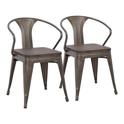 Waco Industrial Chair in Vintage Antique Metal & Espresso Bamboo - Set of 2 - Lumisource DC-WCO AN+E2