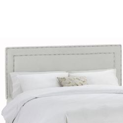 Velvet with Brass Nailhead Trim Full Headboard by Skyline Furniture in Grey