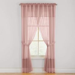 Wide Width BH Studio Sheer Voile 5-Pc. One-Rod Curtain Set by BH Studio in Pale Rose (Size 96" W 63" L) Window Curtain