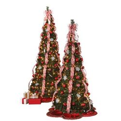 Fully Decorated Pre-Lit 7 Pop-Up Christmas Tree by BrylaneHome in Red White