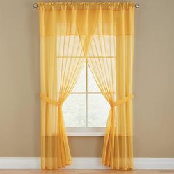 Wide Width BH Studio Sheer Voile 5-Pc. One-Rod Curtain Set by BH Studio in Daffodil (Size 96" W 63" L) Window Curtain