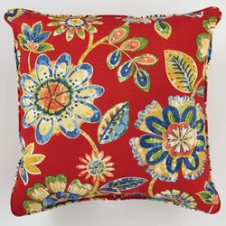 BH Outdoor Performance 16" Sq. Toss Pillow by BrylaneHome in Daelyn Cherry Outdoor Patio Accent Pillow Cushion