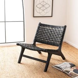 Luna Leather Woven Accent Chair in Black - Safavieh ACH1002D